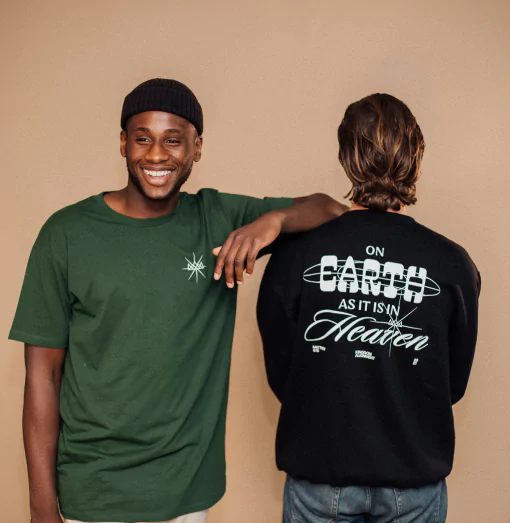 People wearing custom printed shirts